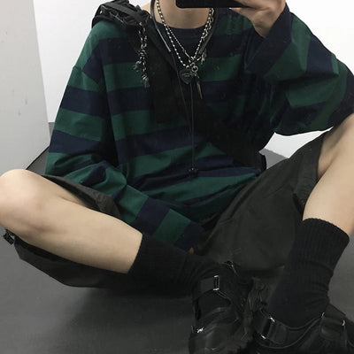 Striped T Shirt Women Casual Loose Long Sleeve Tops Female Streetwear Gothic Dark Shirts Spring Women T-shirt Vintage Blouse
