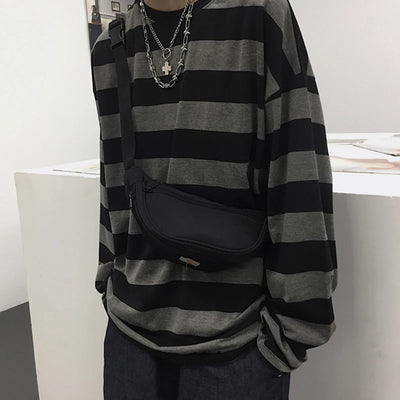 Striped T Shirt Women Casual Loose Long Sleeve Tops Female Streetwear Gothic Dark Shirts Spring Women T-shirt Vintage Blouse