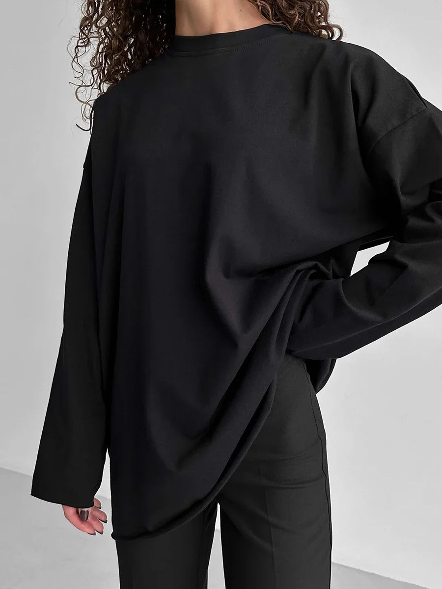 Wolfeel Women Summer 100% Cotton T-shirt Bottoming Spring Basic Fashionable Solid Lady Long Sleeve Loose Tops Shirts