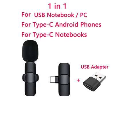 Wireless Lavalier Microphone Portable Audio Video Recording Mini Mic for iPhone Android Live Broadcast Gaming Phone Microphone