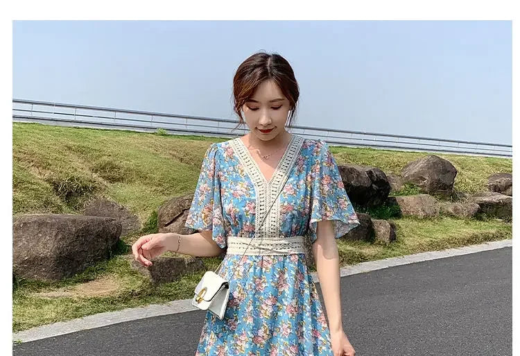 Midi Flower Women's Dress Floral Female Dresses 2024 Clothing New in Features Cotton Chic and Elegant Pretty Cheap Casual Loose