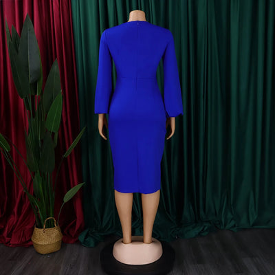 Elegant Office Dress for Women Professional Skew Collar Full Sleeve Sheath Package Hips Mid Calf Formal Business Work Wear Dress