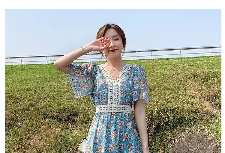 Midi Flower Women's Dress Floral Female Dresses 2024 Clothing New in Features Cotton Chic and Elegant Pretty Cheap Casual Loose