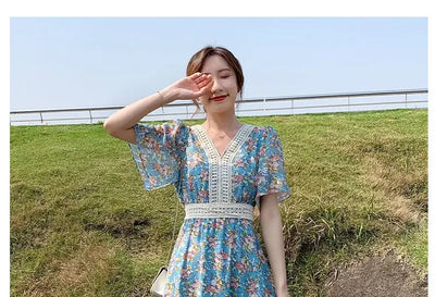 Midi Flower Women's Dress Floral Female Dresses 2024 Clothing New in Features Cotton Chic and Elegant Pretty Cheap Casual Loose