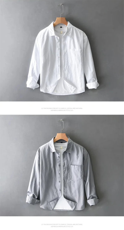 Spring new men's shirt with a high sense of fashion casual cotton loose shirt solid color match