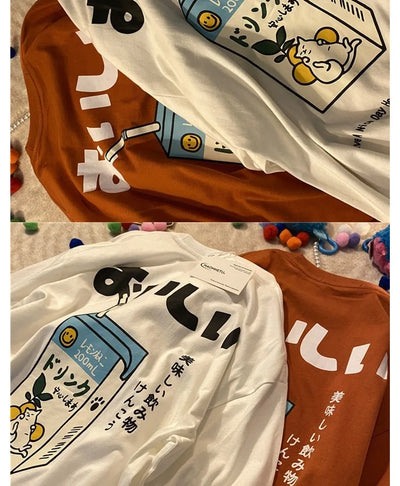 Cotton Loose Retro Short-sleeved T-shirt Women's 2024 Summer New Korean Version Cartoon Print Top
