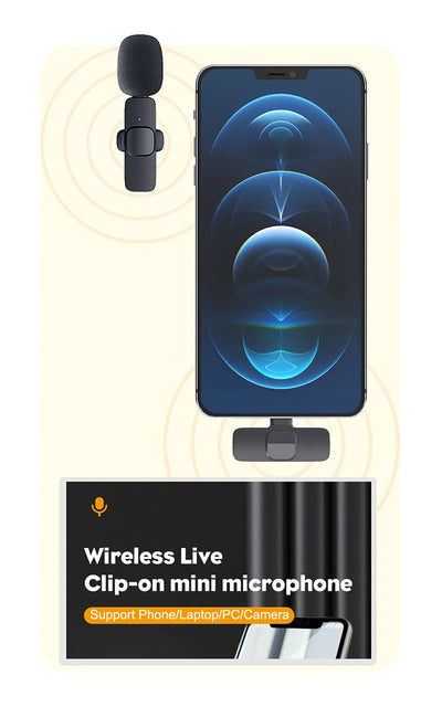 Wireless Lavalier Microphone Portable Audio Video Recording Mini Mic for iPhone Android Live Broadcast Gaming Phone Microphone