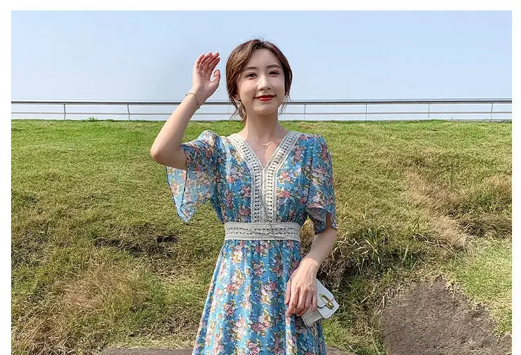 Midi Flower Women's Dress Floral Female Dresses 2024 Clothing New in Features Cotton Chic and Elegant Pretty Cheap Casual Loose