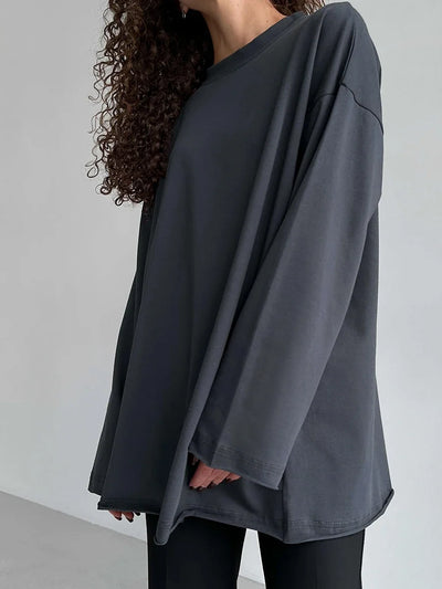 Wolfeel Women Summer 100% Cotton T-shirt Bottoming Spring Basic Fashionable Solid Lady Long Sleeve Loose Tops Shirts