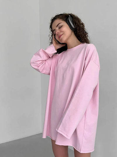 Wolfeel Women Summer 100% Cotton T-shirt Bottoming Spring Basic Fashionable Solid Lady Long Sleeve Loose Tops Shirts