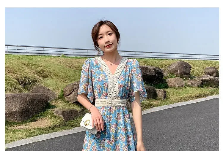 Midi Flower Women's Dress Floral Female Dresses 2024 Clothing New in Features Cotton Chic and Elegant Pretty Cheap Casual Loose