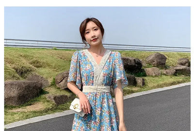 Midi Flower Women's Dress Floral Female Dresses 2024 Clothing New in Features Cotton Chic and Elegant Pretty Cheap Casual Loose