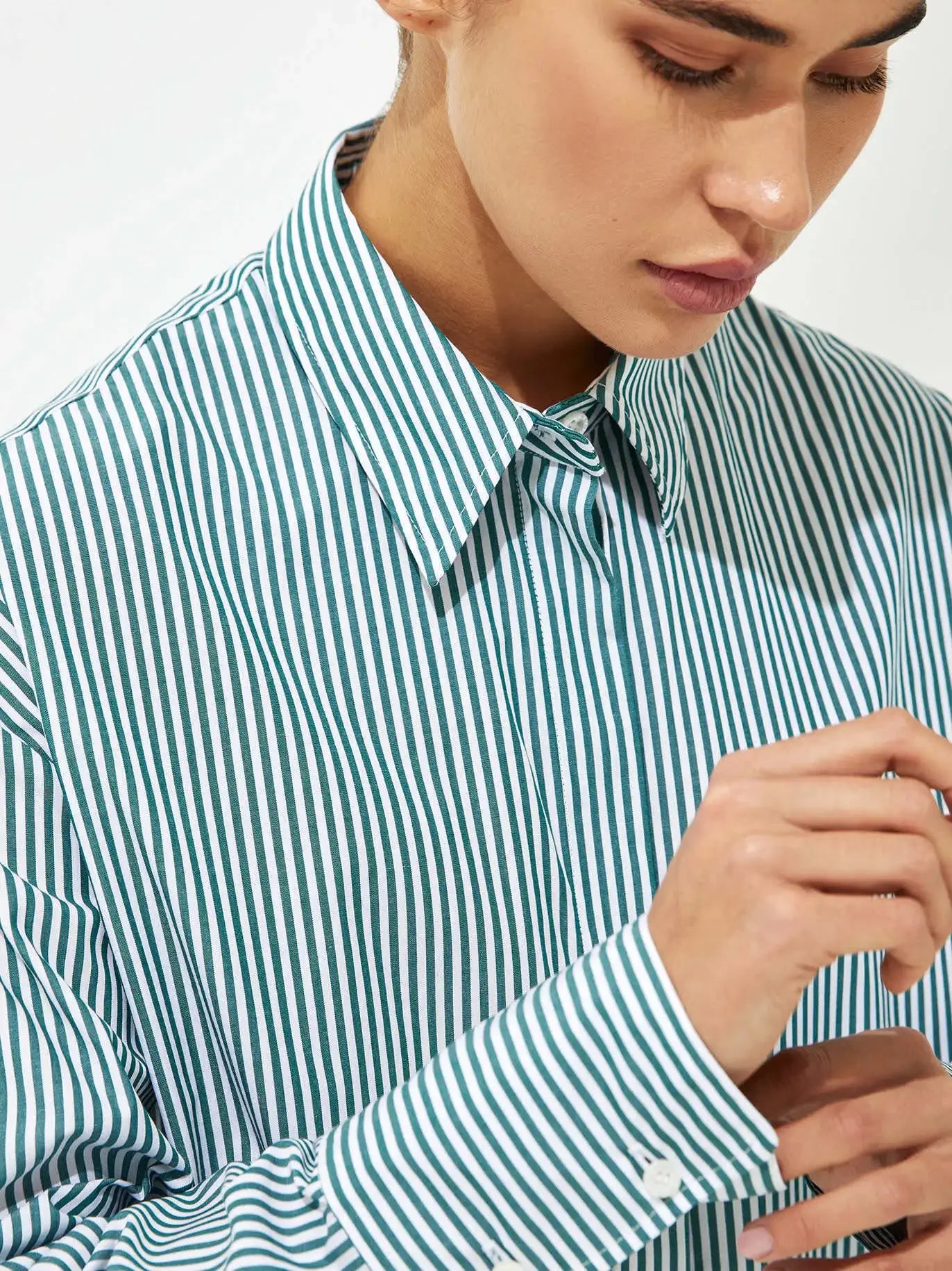 Wolfeel Loose Striped Shirts 2025 Autumn Chic 100% Cotton Blouse Female Tops Casual Lapel Oversized Lace Up Women Shirts