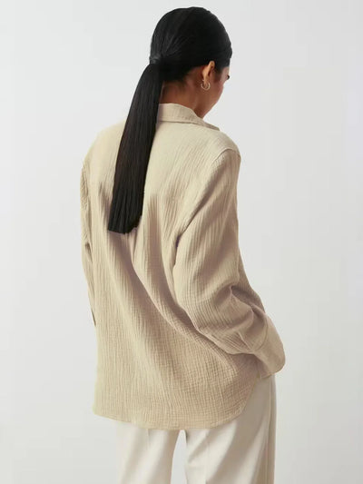 Wolfeel  Women's Spring Summer 100% Cotton Shirts Office Lady  Fashionable Solid Lady Long Sleeve Loose Tops Crepe Shirts