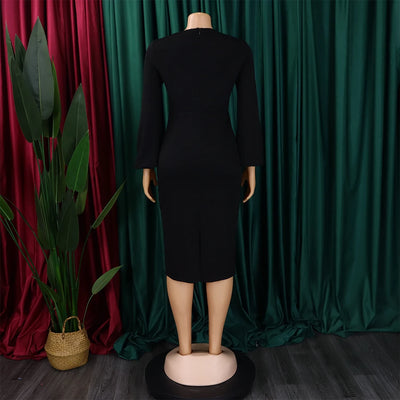 Elegant Office Dress for Women Professional Skew Collar Full Sleeve Sheath Package Hips Mid Calf Formal Business Work Wear Dress