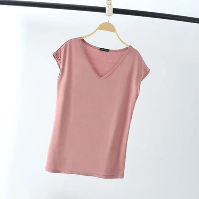 Fashion V-Neck Solid Color All-match T-Shirt Female Clothing 2025 Summer New Loose Casual Pullovers Sleeveless Commute Tee Shirt