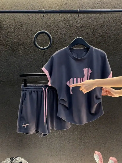 Casual Shorts 2024 New O-neck Two-piece Suit Ladies Loose Short Sleeve Tops Summer Women's Clothing Elastic Waist Straight Pants