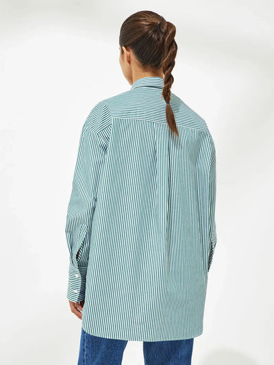Wolfeel Loose Striped Shirts 2025 Autumn Chic 100% Cotton Blouse Female Tops Casual Lapel Oversized Lace Up Women Shirts
