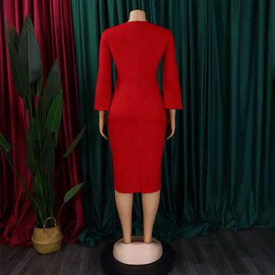 Elegant Office Dress for Women Professional Skew Collar Full Sleeve Sheath Package Hips Mid Calf Formal Business Work Wear Dress