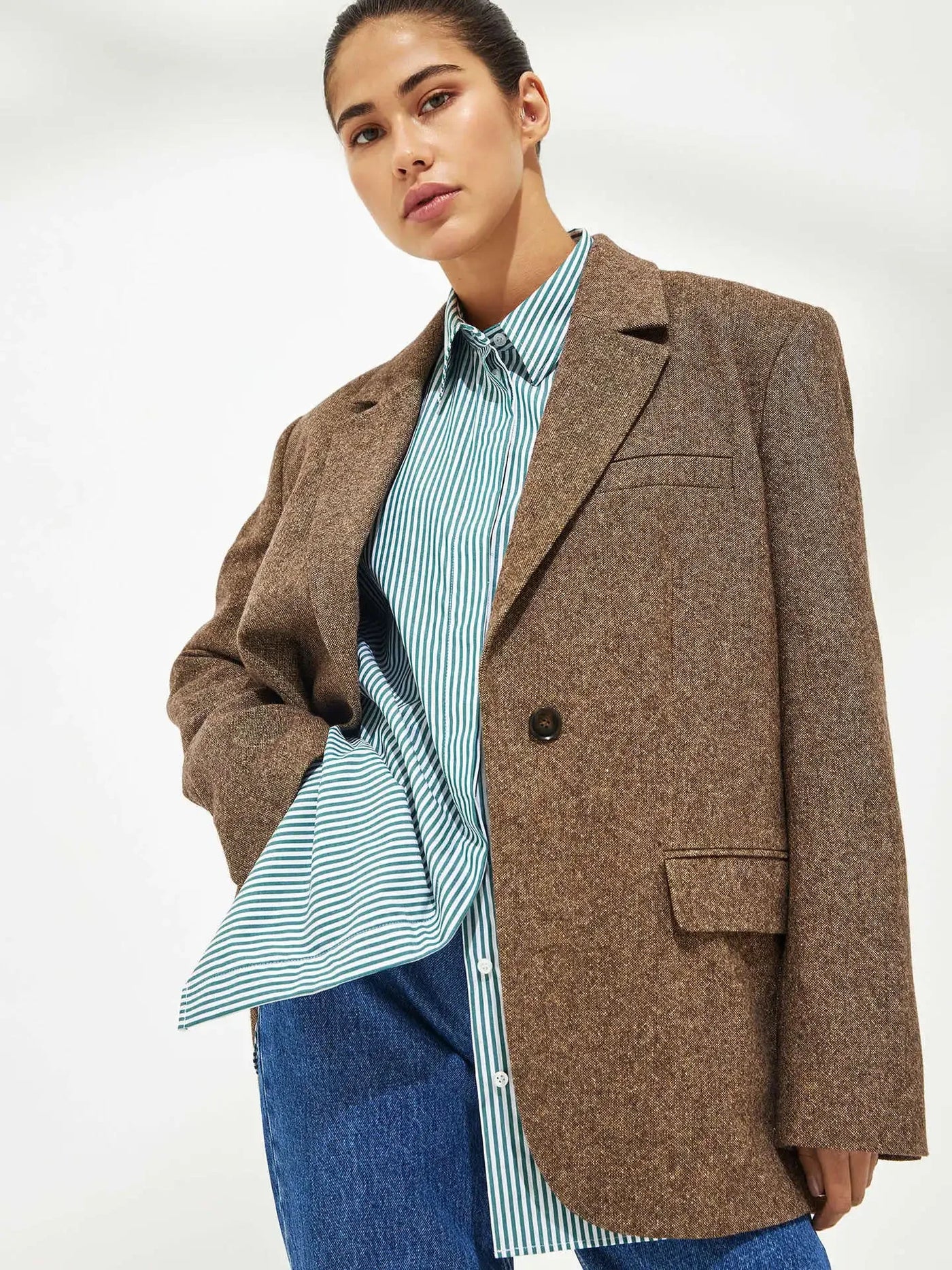 Wolfeel Loose Striped Shirts 2025 Autumn Chic 100% Cotton Blouse Female Tops Casual Lapel Oversized Lace Up Women Shirts