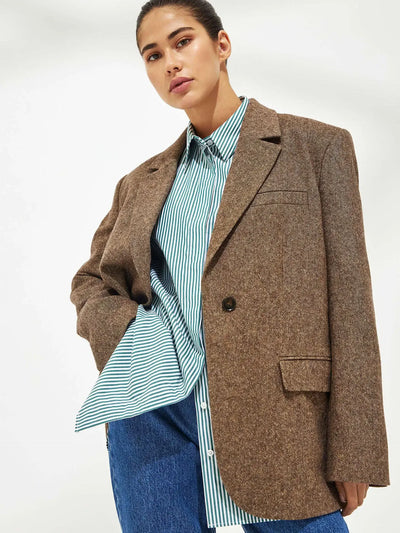 Wolfeel Loose Striped Shirts 2025 Autumn Chic 100% Cotton Blouse Female Tops Casual Lapel Oversized Lace Up Women Shirts