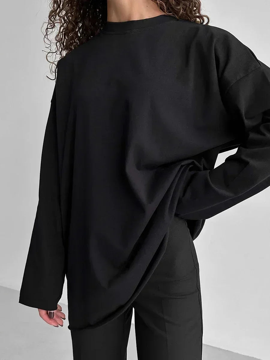 Wolfeel Women Summer 100% Cotton T-shirt Bottoming Spring Basic Fashionable Solid Lady Long Sleeve Loose Tops Shirts