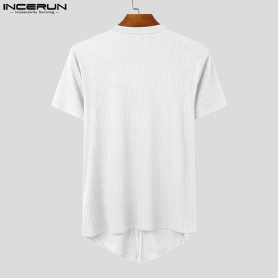 Short Sleeve Tops Tee Fashion Zipper Men T-Shirts Solid Color Irregular Tops V Neck Sexy Party Streetwear Oversize Tee INCERUN