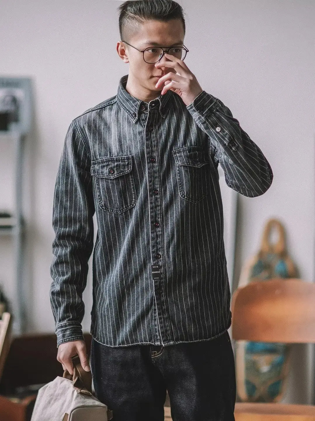 Men's Shirts Long Sleeves Recommend New Sand Washing for Old Retro Trendy Men Thicken Yarn-dyed Striped Shirts for Men