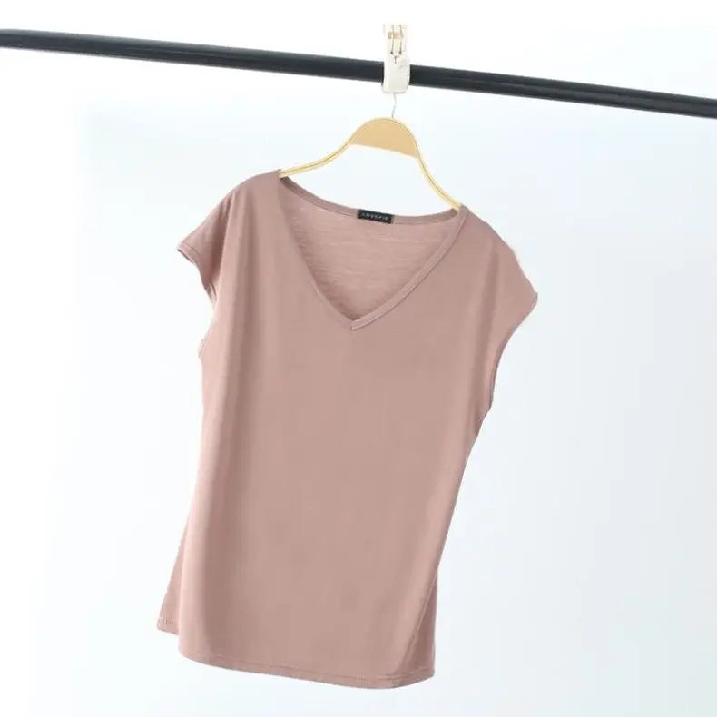Fashion V-Neck Solid Color All-match T-Shirt Female Clothing 2025 Summer New Loose Casual Pullovers Sleeveless Commute Tee Shirt