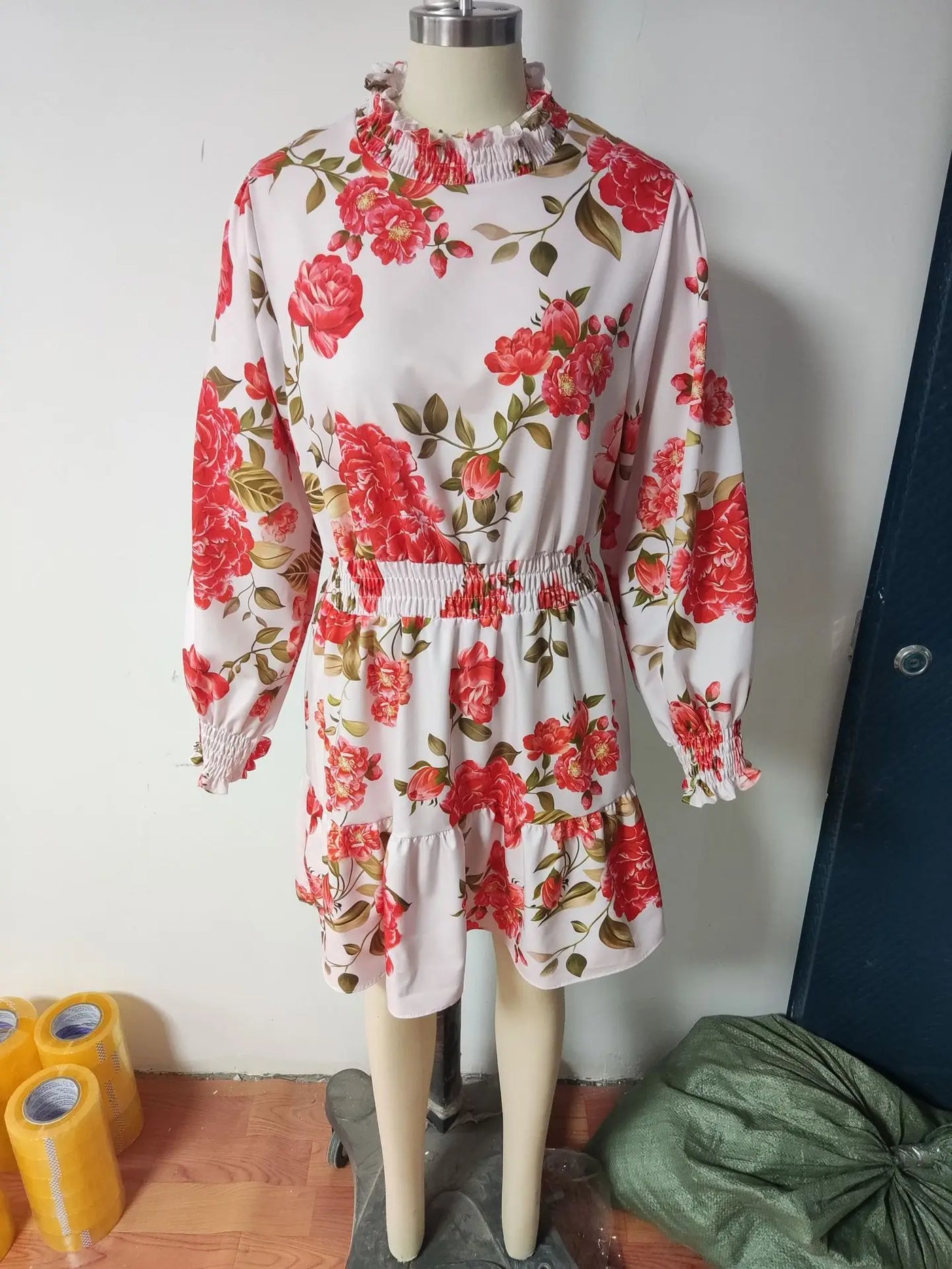 Midi Dress Women Long Sleeve Floral Print Party Elegant Evening High Waist Summer Dresses Mom Loose Maxi Work Vestidos S-3XL