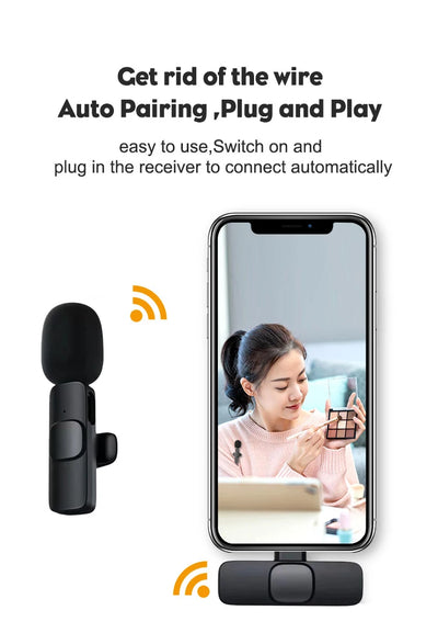 Wireless Lavalier Microphone Portable Audio Video Recording Mini Mic for iPhone Android Live Broadcast Gaming Phone Microphone
