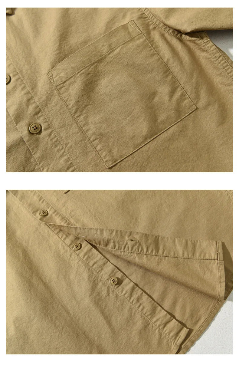 Spring new men's shirt with a high sense of fashion casual cotton loose shirt solid color match