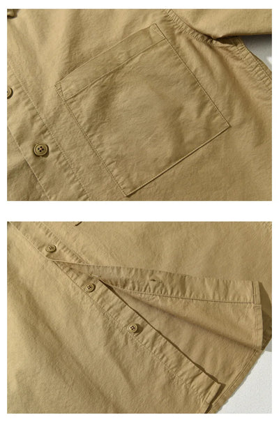 Spring new men's shirt with a high sense of fashion casual cotton loose shirt solid color match