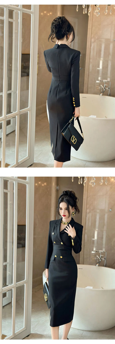 Fashion Ladies Business Formal Occasion Pencil Dresses Women Clothing Elegant Commute Black Slim Dress Mujer Robe Femme Vestidos