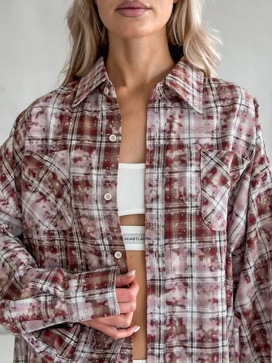 Wolfeel  Spring  Autumn New Personalized Street Retro Vintage Plaid Shirt Women's Loose Outer Long Sleeved Women Loose Shirt