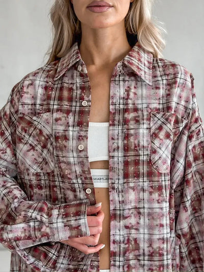 Wolfeel  Spring  Autumn New Personalized Street Retro Vintage Plaid Shirt Women's Loose Outer Long Sleeved Women Loose Shirt
