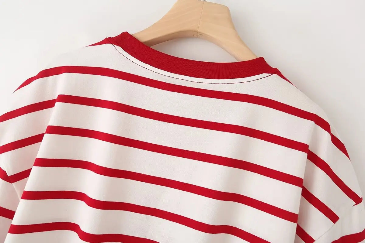 Striped Women's Fashion T-shirts O-neck Short Sleeve Tee Tshirts Blouse Top Cotton Tops for Summer 2024 Harajuku Tshirt
