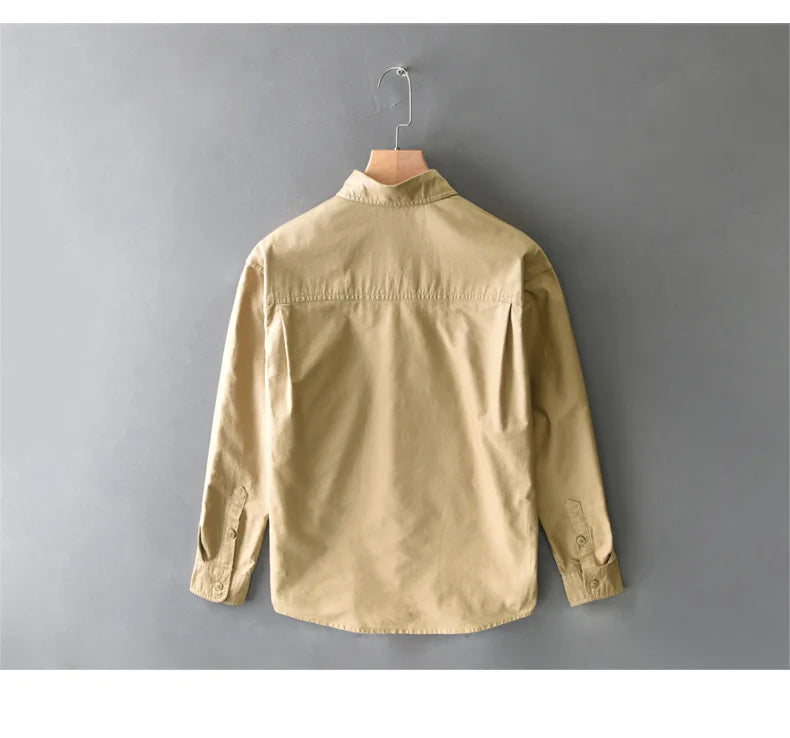 Spring new men's shirt with a high sense of fashion casual cotton loose shirt solid color match