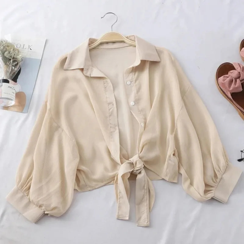 2024 Casual Woman Tops Sun Protection Clothes New Summer Button Up Women Thin Blouse Female Loose Half Sleeve Women's Shirt 9494