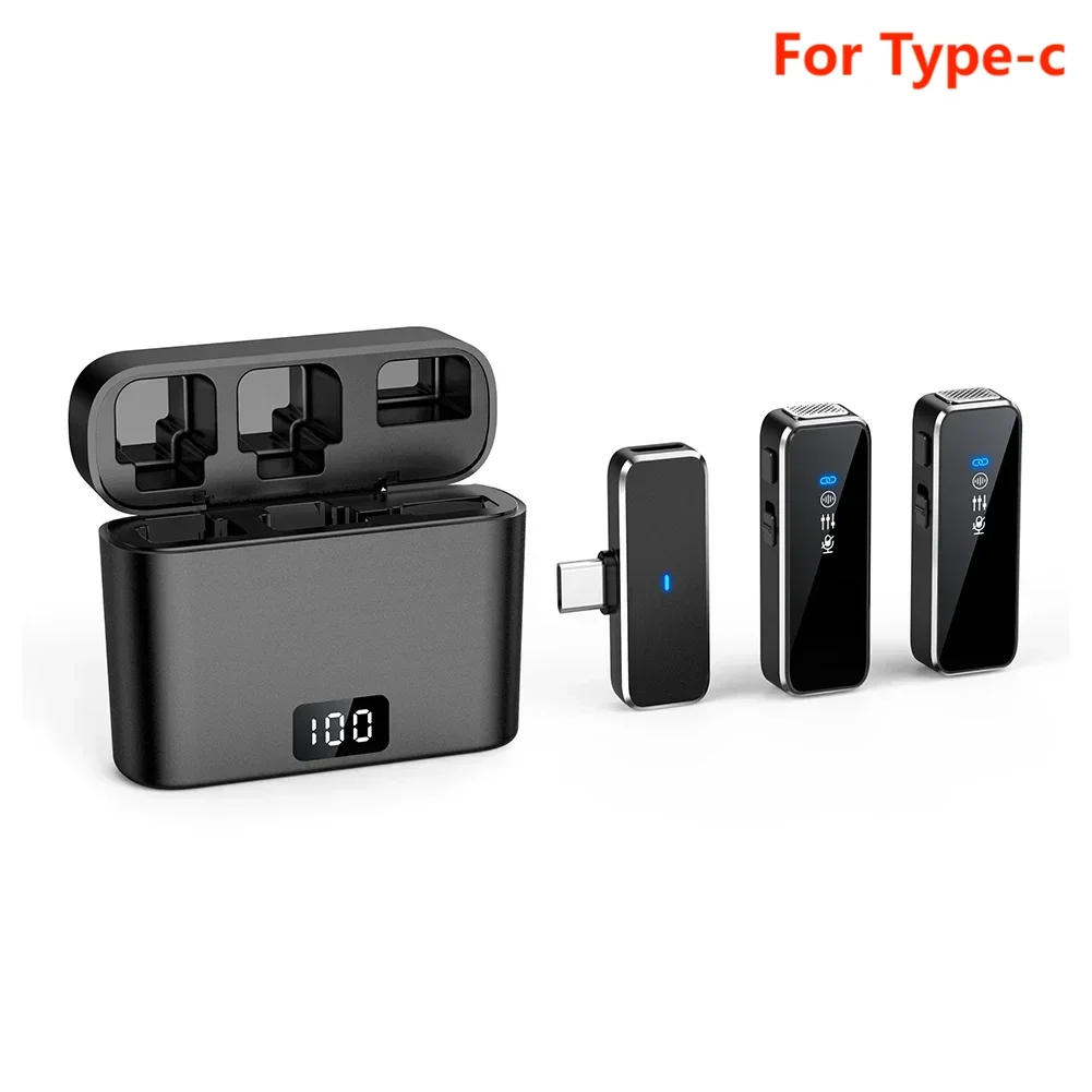 Wireless Lavalier Microphone Mini Portable Lapel Mic Dual-Channel Audio Video Voice Recording LCD for iPhone Android Live Stream