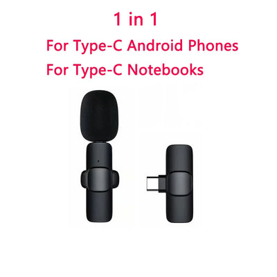 Wireless Lavalier Microphone Portable Audio Video Recording Mini Mic for iPhone Android Live Broadcast Gaming Phone Microphone