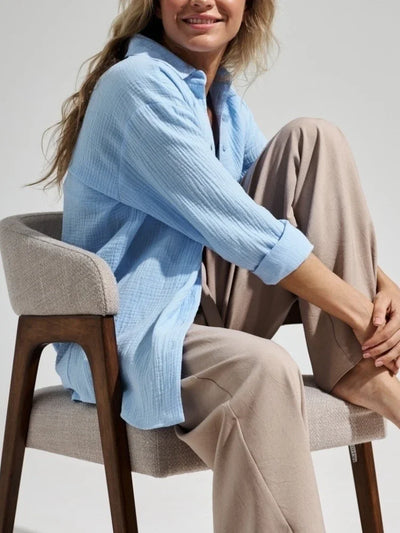 Wolfeel  Women's Spring Summer 100% Cotton Shirts Office Lady  Fashionable Solid Lady Long Sleeve Loose Tops Crepe Shirts