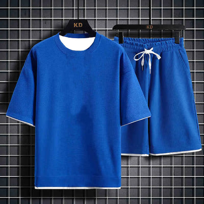 Casual Summer Sports Wear Loose Fit Men Suit USA Trendy Short Sleeves T Shirt 2 Piece Set Lightweight Fashionable Streetwears