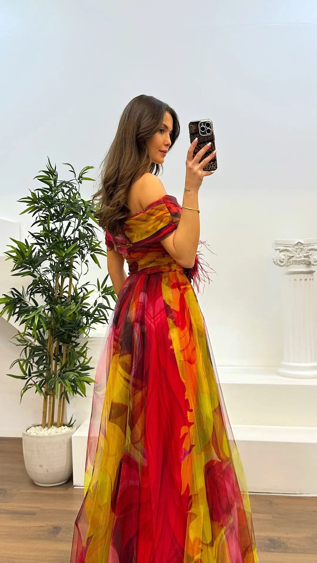 Elegant Formal Party Dress Elegant  Tie-dye Ball Gown with Mesh Bubble Sleeves Split Hem Women's Evening Dress