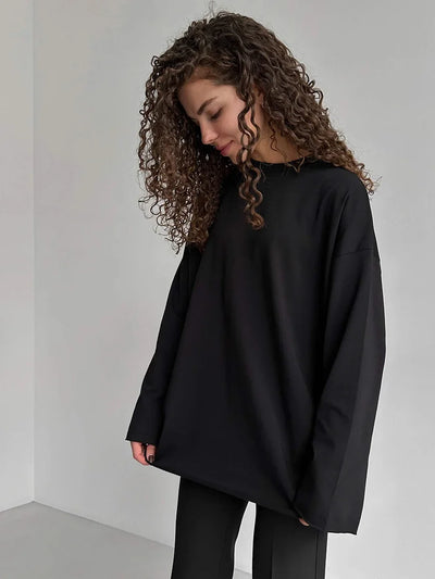 Wolfeel Women Summer 100% Cotton T-shirt Bottoming Spring Basic Fashionable Solid Lady Long Sleeve Loose Tops Shirts