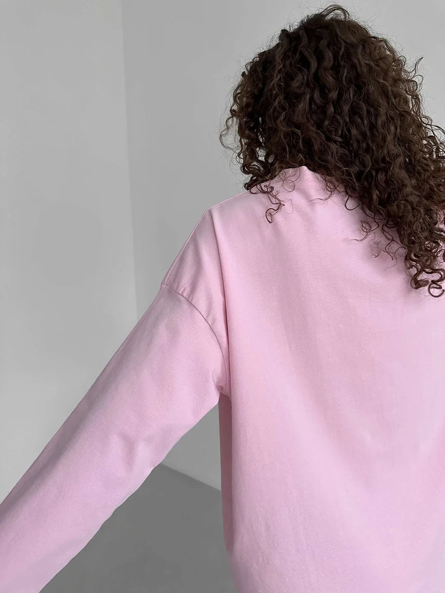 Wolfeel Women Summer 100% Cotton T-shirt Bottoming Spring Basic Fashionable Solid Lady Long Sleeve Loose Tops Shirts