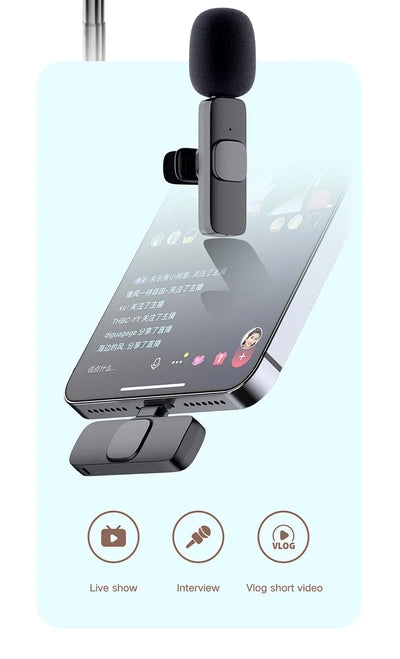 Wireless Lavalier Microphone Portable Audio Video Recording Mini Mic for iPhone Android Live Broadcast Gaming Phone Microphone