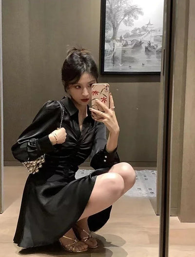 Midi Dresses for Women New In Woman Long Sleeve Dress High Quality Elegant Party Korean Style Sensual Sexy Trendy Features Hot G