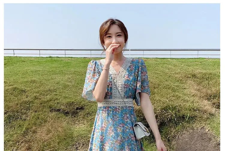 Midi Flower Women's Dress Floral Female Dresses 2024 Clothing New in Features Cotton Chic and Elegant Pretty Cheap Casual Loose