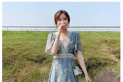 Midi Flower Women's Dress Floral Female Dresses 2024 Clothing New in Features Cotton Chic and Elegant Pretty Cheap Casual Loose